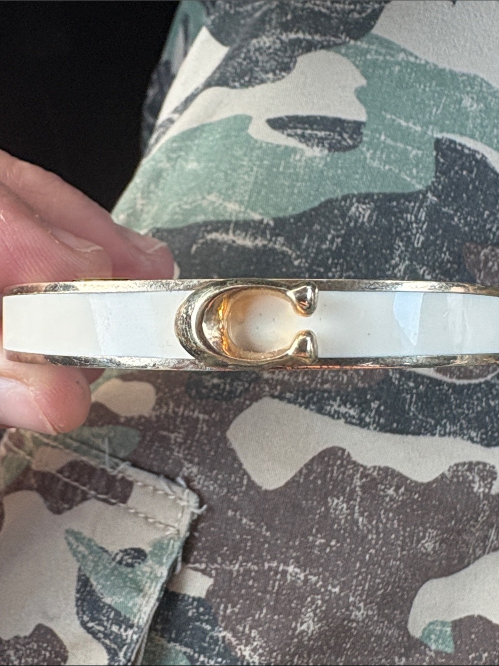 Coach Gold-Tone White Enamel Cuff with Signature 'C' Accent